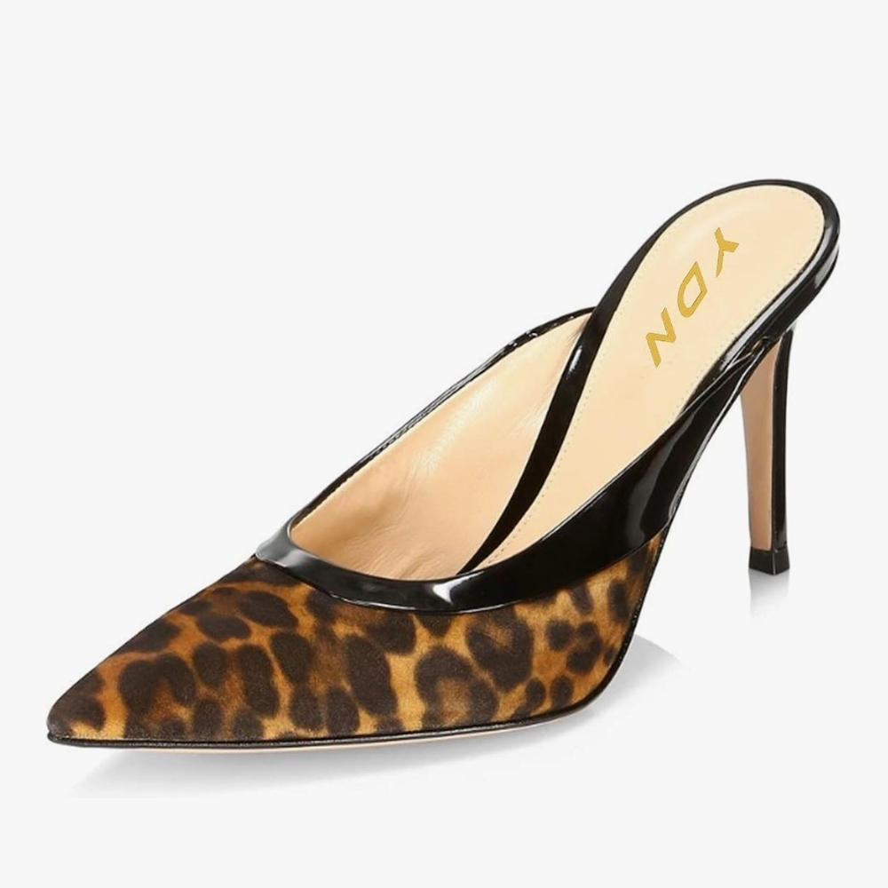 YDN Animal Print Stiletto Heels with Black Trim